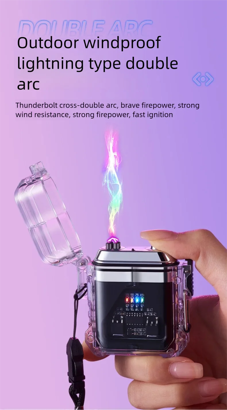 

Electric Dual-Arc USB Plasma Lighter Windproof for Outdoor Use with Battery DisplayType-C Port – Smoking Accessory & Men's G