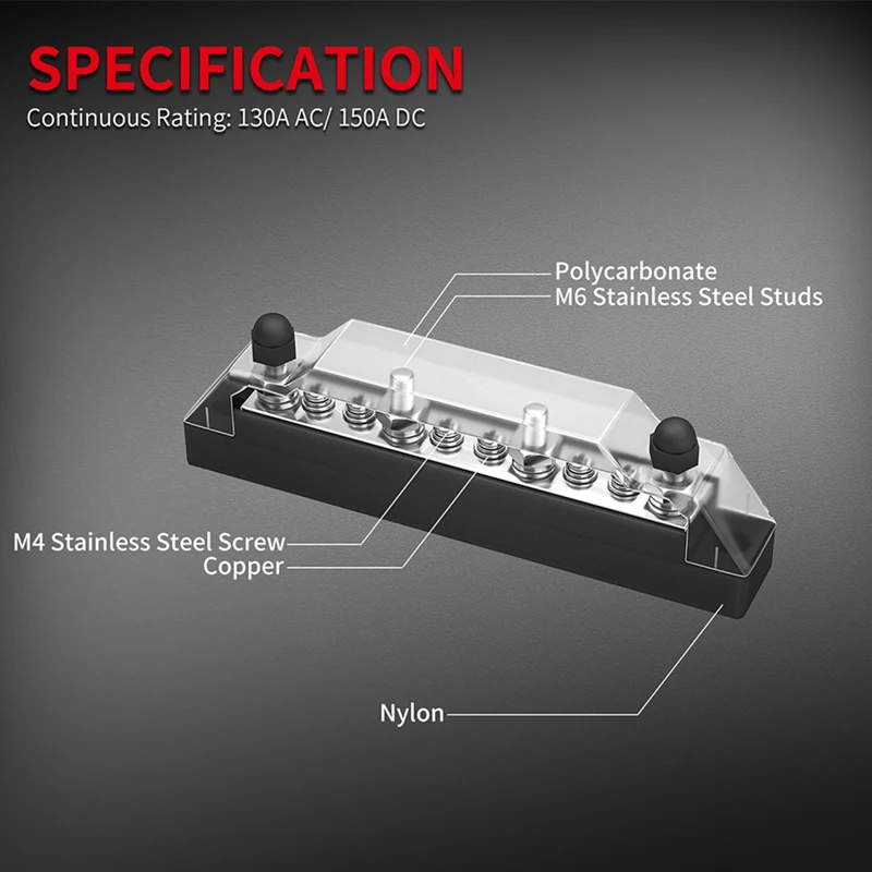 Positive And Negative Bus Power Supply 12V Distribution Block M4/M6 Automotive Terminal Block Stud Marine Terminal Bus Durable