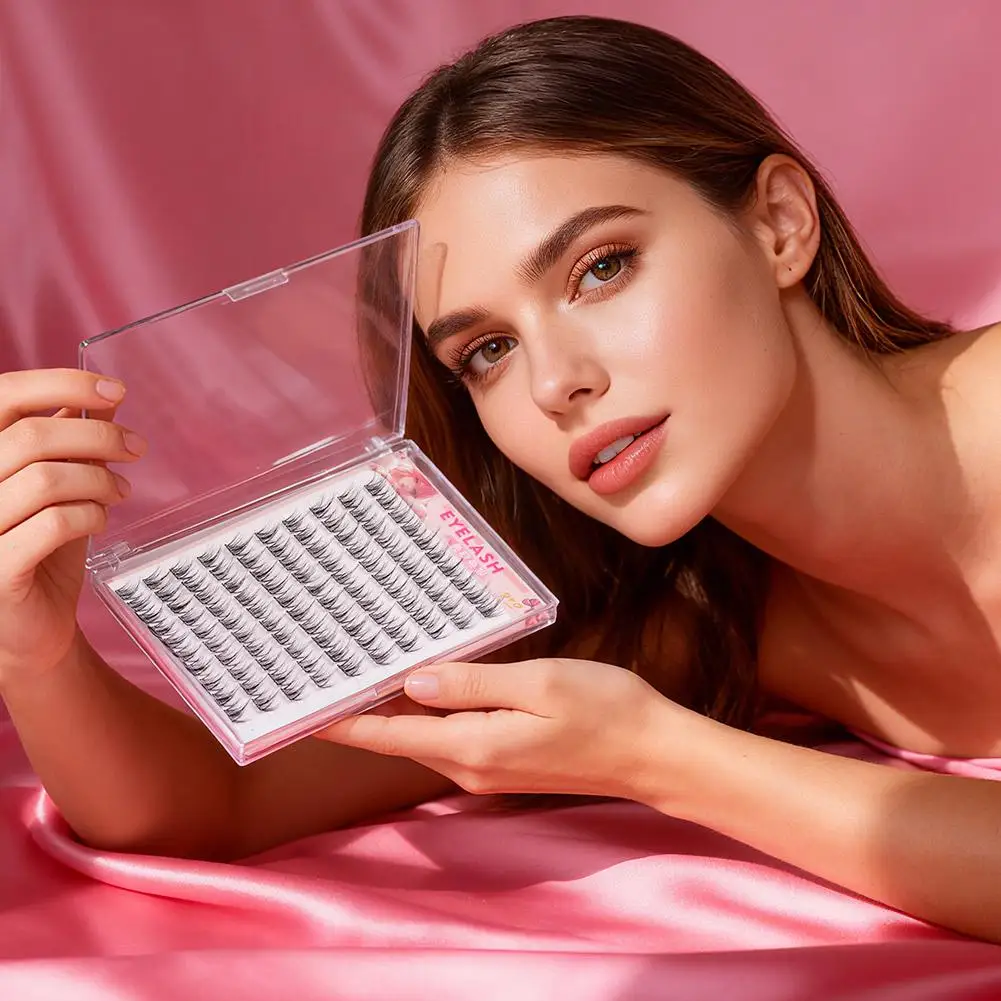 10 列の大容量接着剤不要つけまつげまつげ C カール 10-12 ミリメートルナチュラルシングルクラスター自己粘着つけまつげ X7K0