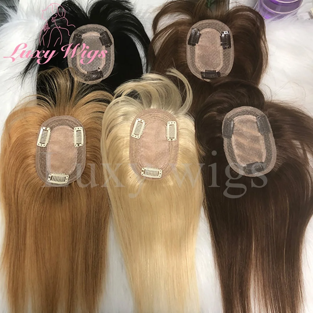 Straight Women Hair Toppers With Bangs Natural Black Brown Blonde Skin Scalp Clip in Human Hair Topper Hair Pieces Extensions