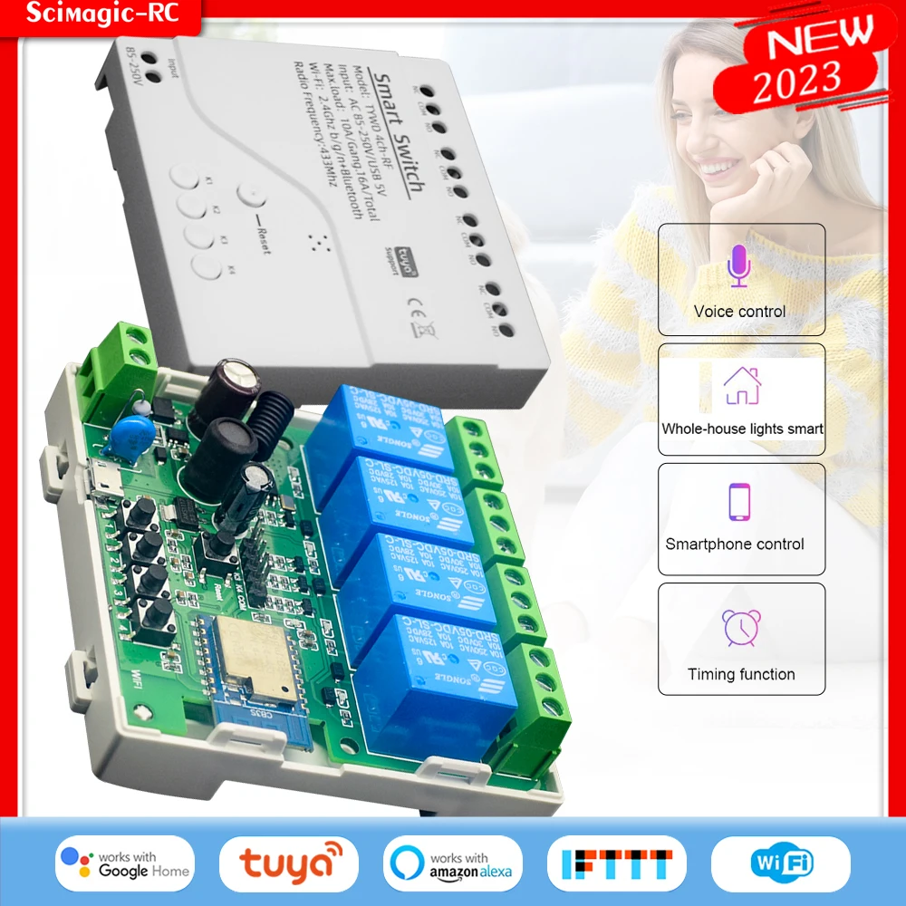 

TUYA Smart Life Wifi Switch 1/2/4Channel DC/AC 7-32V 85-250V 220V 24V RF Receiver 10A wifi Relay Module For Alexa DIY