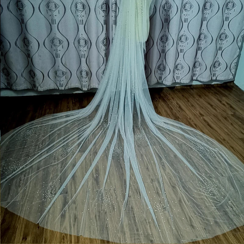 Pearl diamond veil 2024 new 3 meters wide cathedral bridal wedding accessories with hair comb real veil