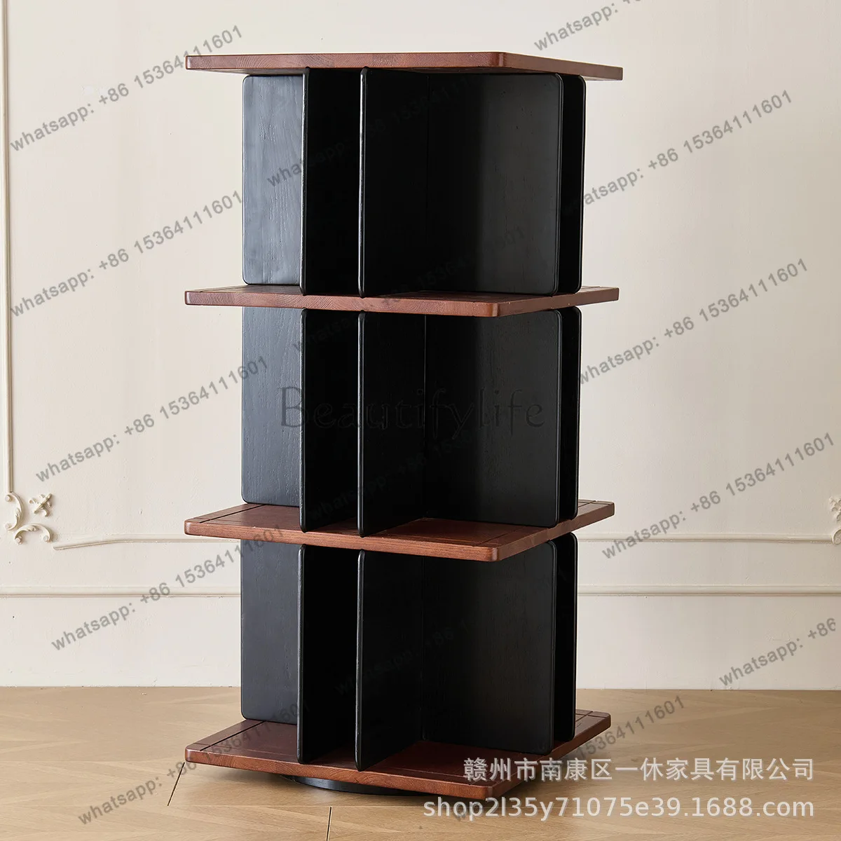360-Degree rotating bookshelf ash wood shelf study reading leisure furnishings