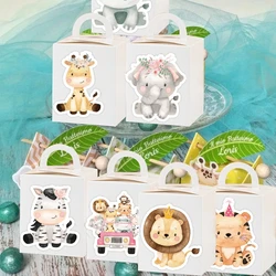 24pcs Cartion Animal Stickers Sweetcone Candy Box Sticker per bambini Jungle Safari Happy Birthday Party Decor fornitura di imballaggi fai da te