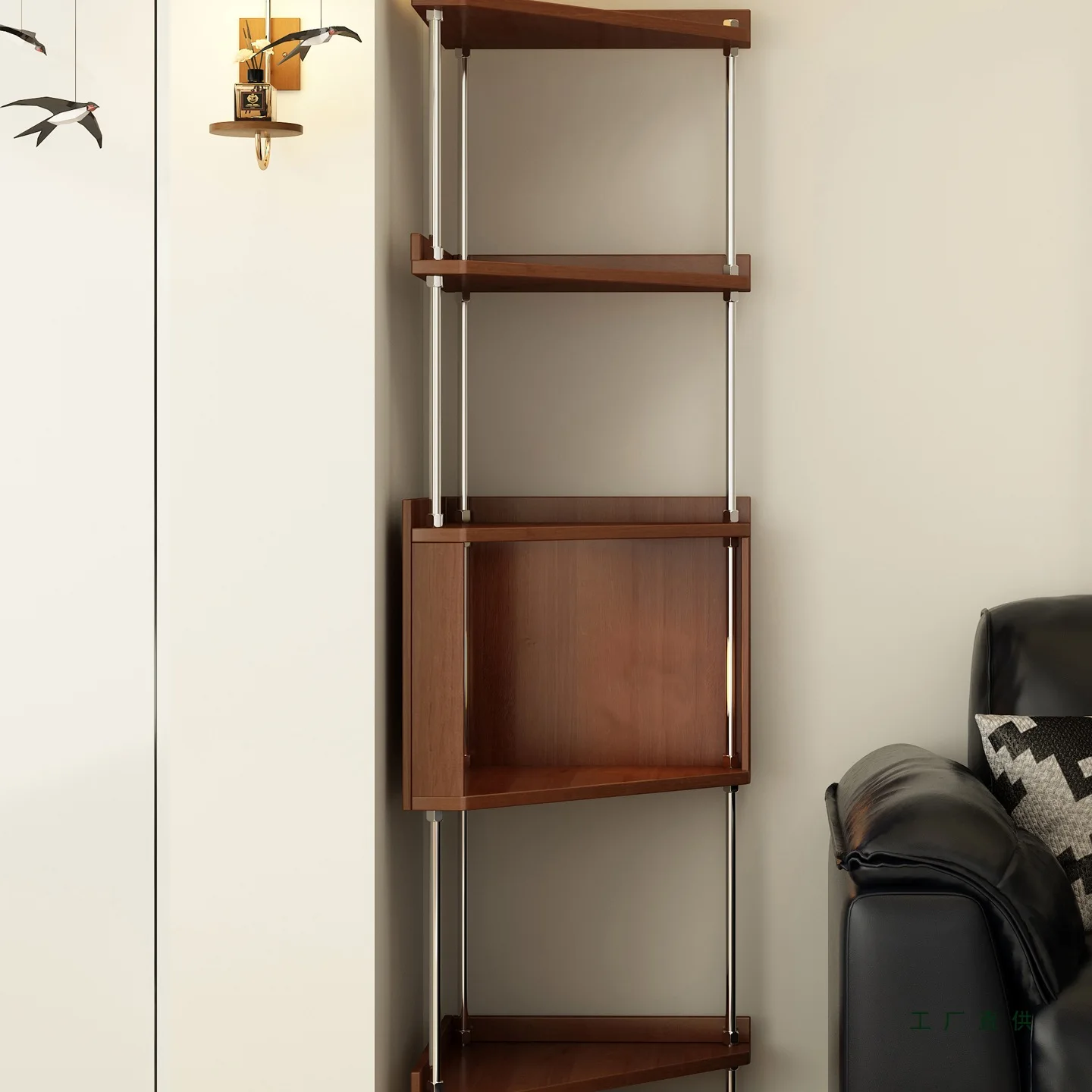 #Solid wood corner shelf, triangular corner cabinet, integrated wall storage rack, home living room Japanese multi-layer storage