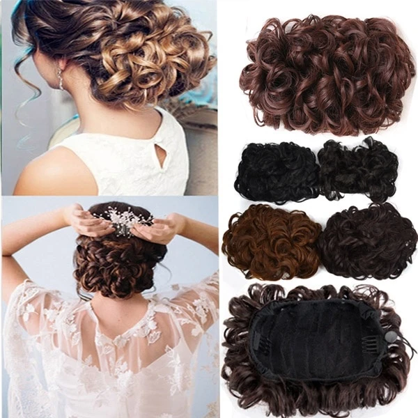 Synthetic Hair Brown and Blonde Curly Hair Bundles Dark Brown Messy Hair Hair Tail High Bun Cover Ponytail Extension Fake Hair