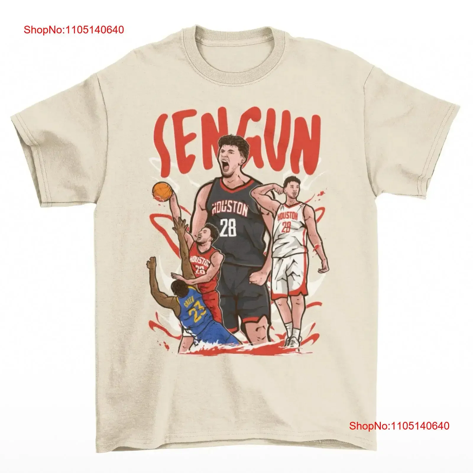 

Alperen Sengun Cartoon Style Houston Basketball T Shirt vintage Washed Versatile fashion Unisex Stretched homme Soft