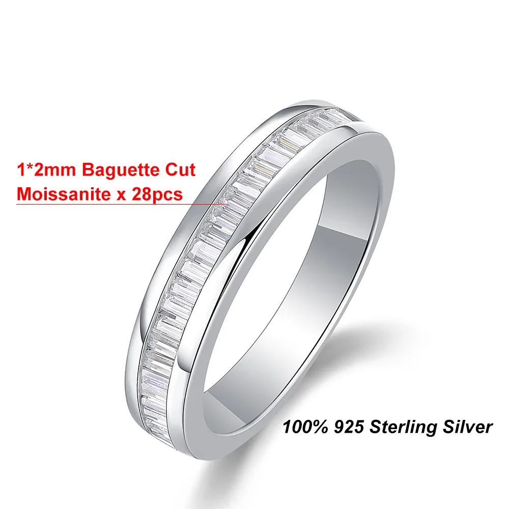 QIBAOKU Baguette Moissanite Rings Pure S925 Silver for Women Diamond Channel Setting Half Eternity Band Gifts Fine Jewelry 2026