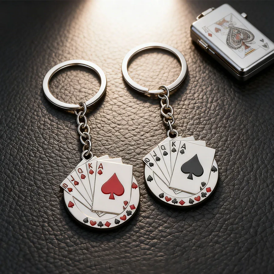 Poker-Karten-Schlüsselanhänger für Männer und Frauen, Metall-Spielkarte, Schlüsselanhänger, Lucky Ace-Anhänger, Casino-Stil, Geschenk, Rucksäcke, Autozubehör
