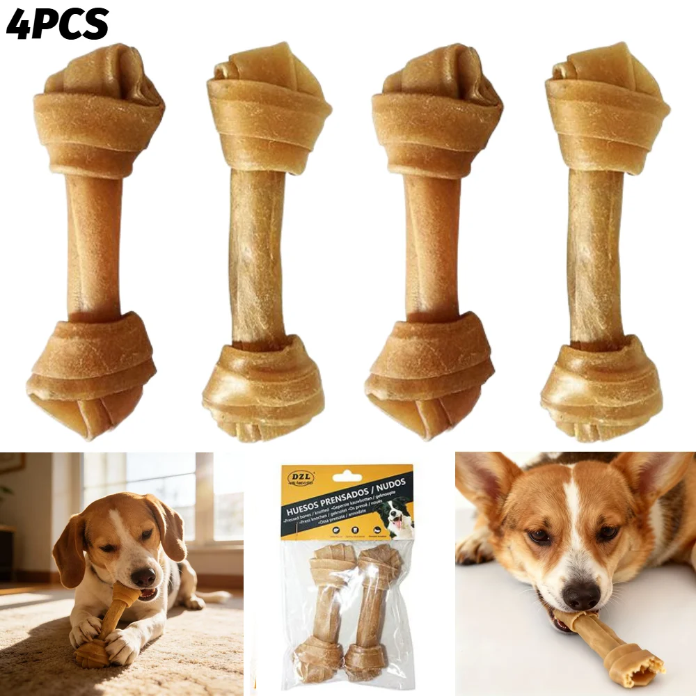 4 huescos para masticar para perros – Golosinas dentales para limpieza de dientes – Palitos de nudo para masticar para perros, palitos de dentición duraderos para cachorros y perros pequeños y mediano