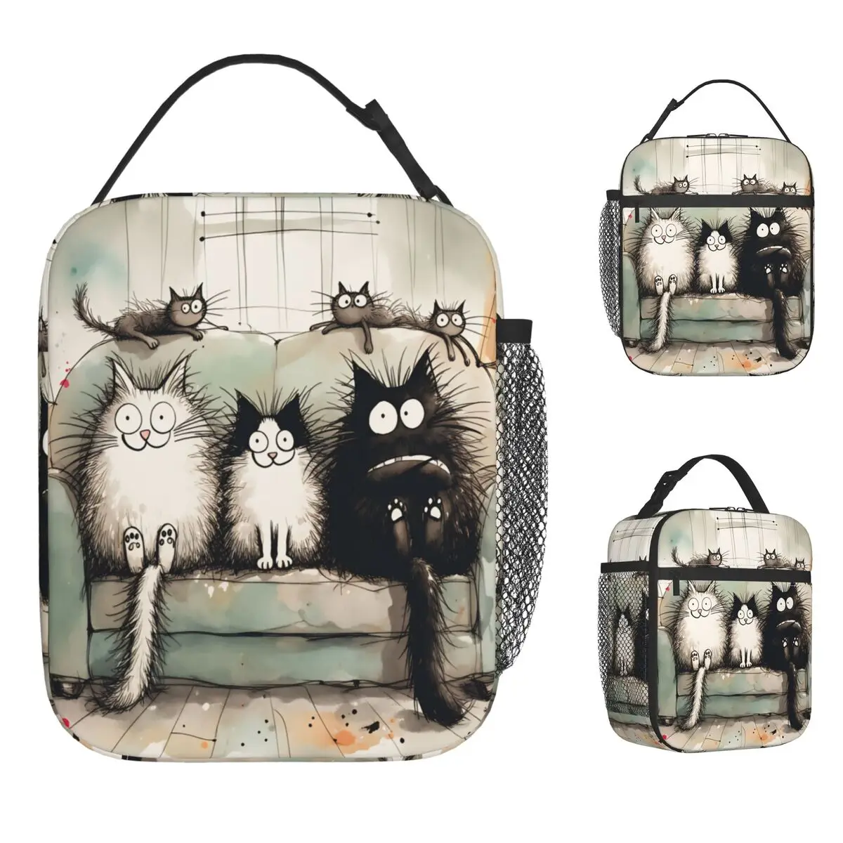 Lunchtasche mit Weihnachtskätzchen, lässige Lunchbox für Unisex, Picknick im Freien, tragbare Kühltasche, Oxford, individuelle Thermo-Tragetasche, Handtaschen