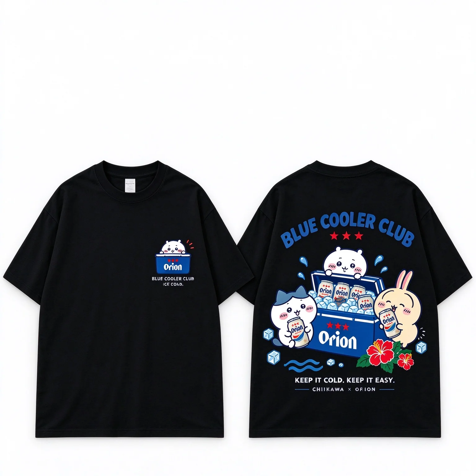 Chiikawa Cute Kawaii Okinawa Beer Tee Men's Women's White Retro Cool Graphic Art Print Oversized Short Sleeve Streetwear Top
