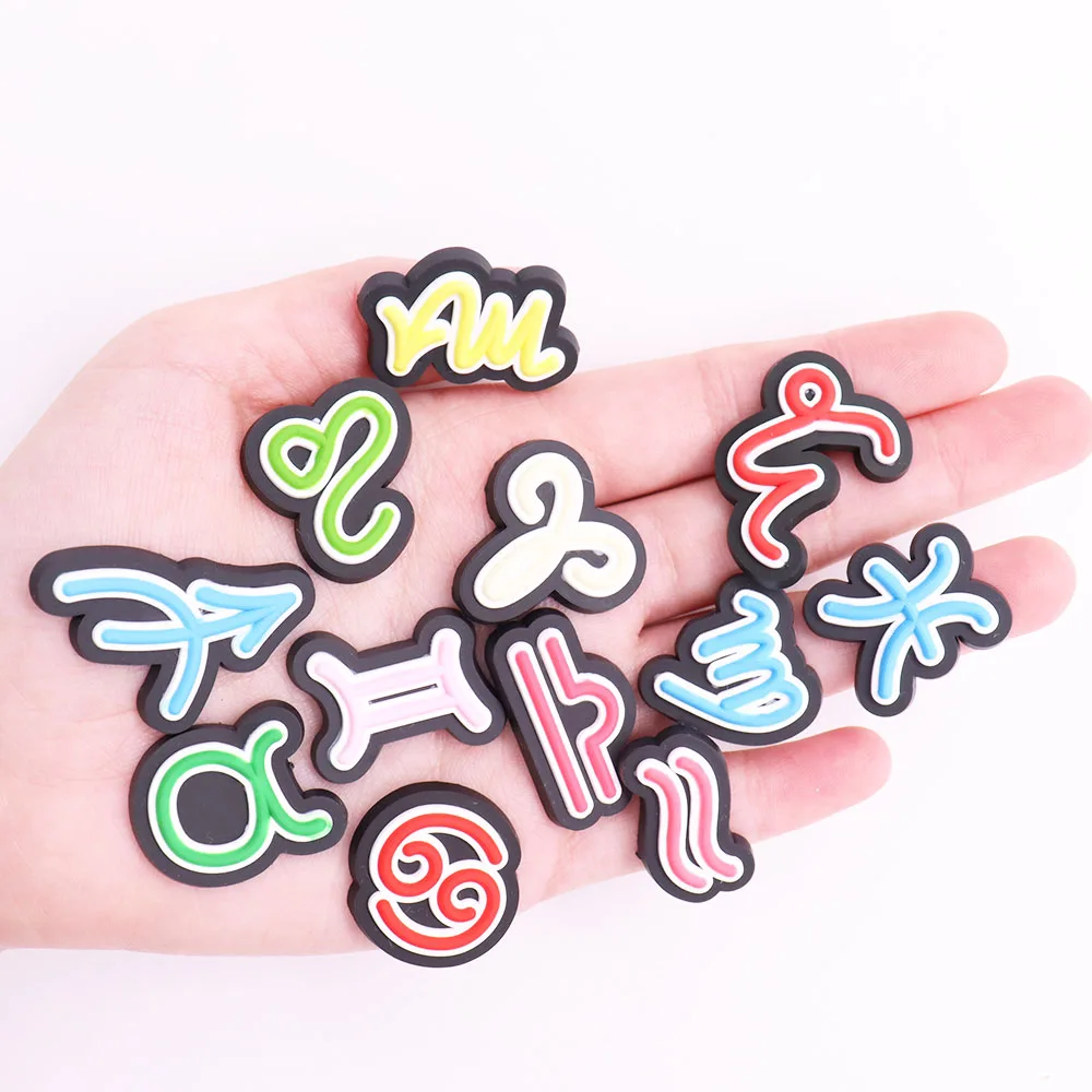 New Arrival 1pcs PVC Shoe Charms Wristbands Twelve Constellations Zodiac Hole Slipper Decoration Garden Shoe Button Accessories 