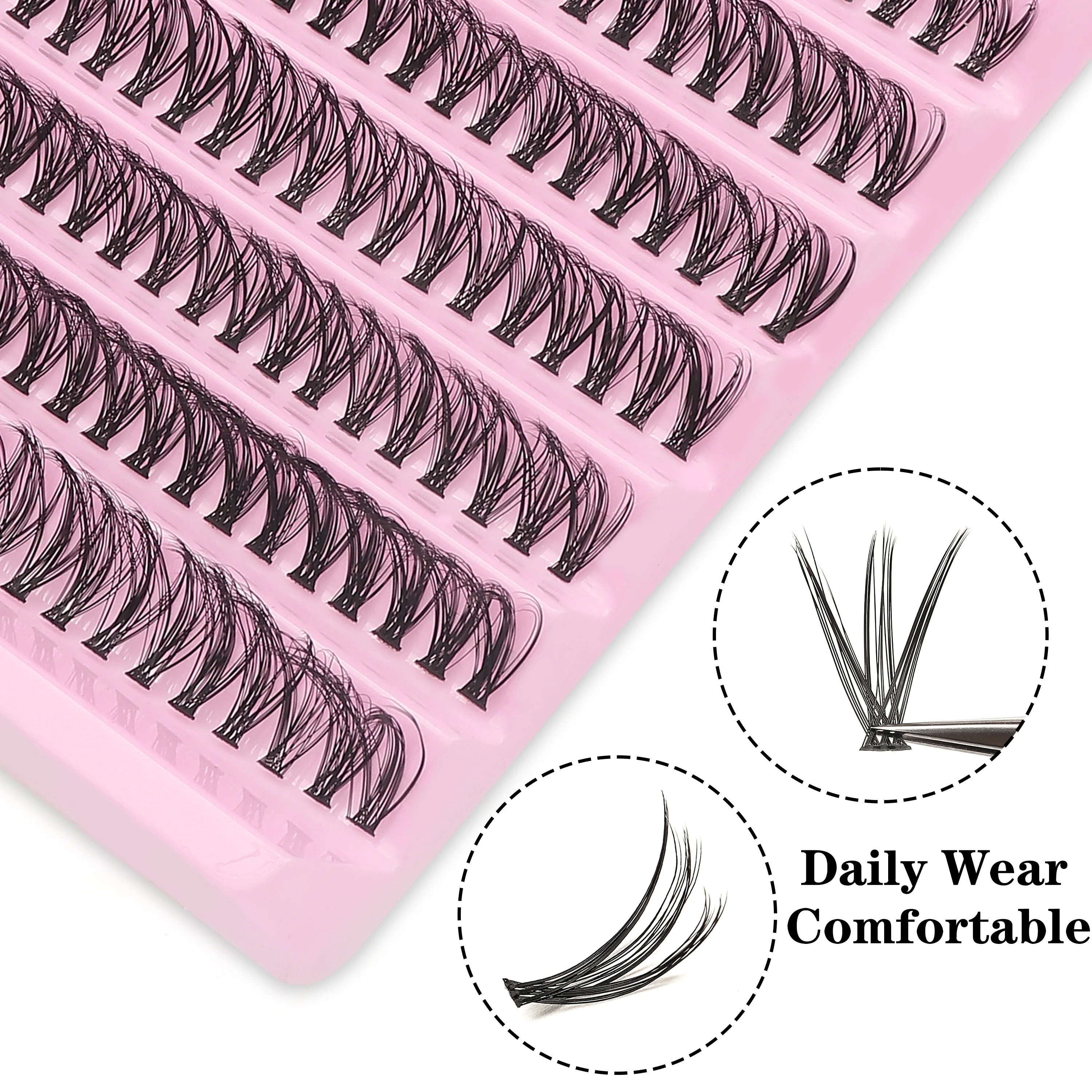 200-Piece Mixed 30D Fake Eyelash Extensions Kit -  Thick & Fluffy Cluster Lashes For Beginners, Reusable Diy Lash Extension Set