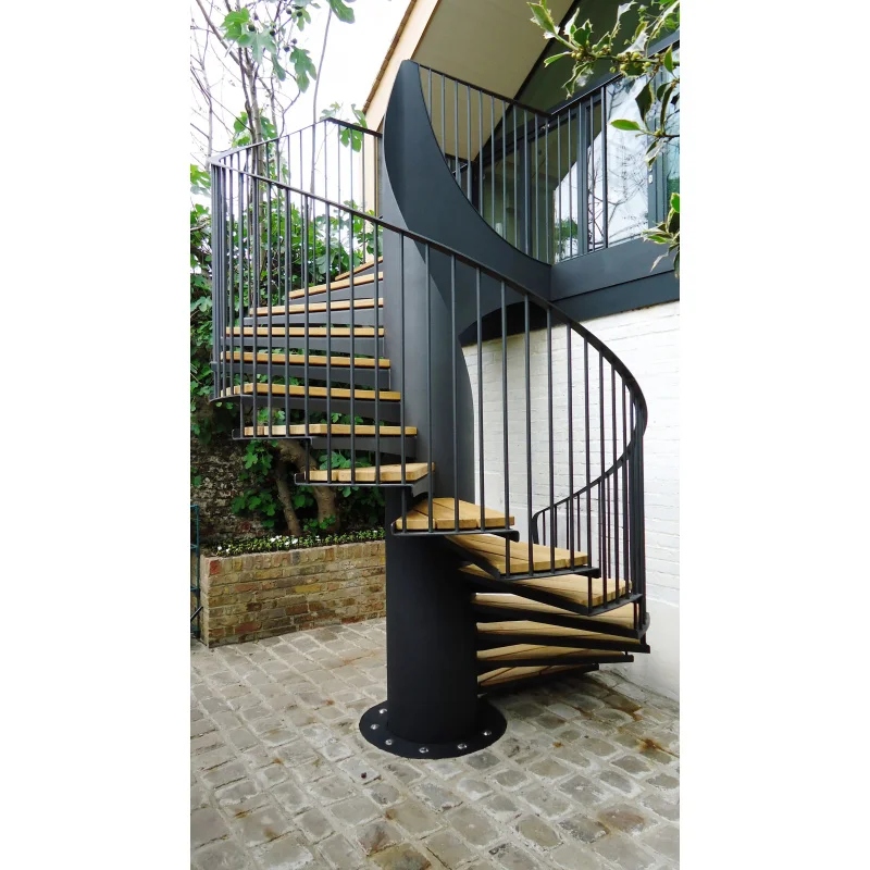 custom.DB Modern Indoor Outdoor Staircase with Wood Treads and Metal Railings