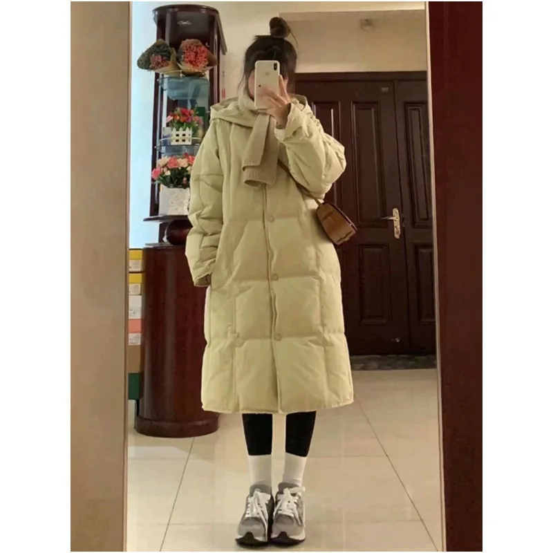 

Mid to long down cotton jacket for women's winter season 2025 new Korean version hooded over the knee jacket cotton jacket