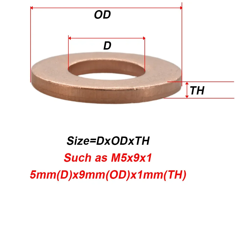 Flat Solid Pure Copper Washers M5 M6 M8 M10 M12 M14 M16 M18 M20 M22 M24 Motorcycle Oil Sump Plug Metal Sealing Gasket Spacers