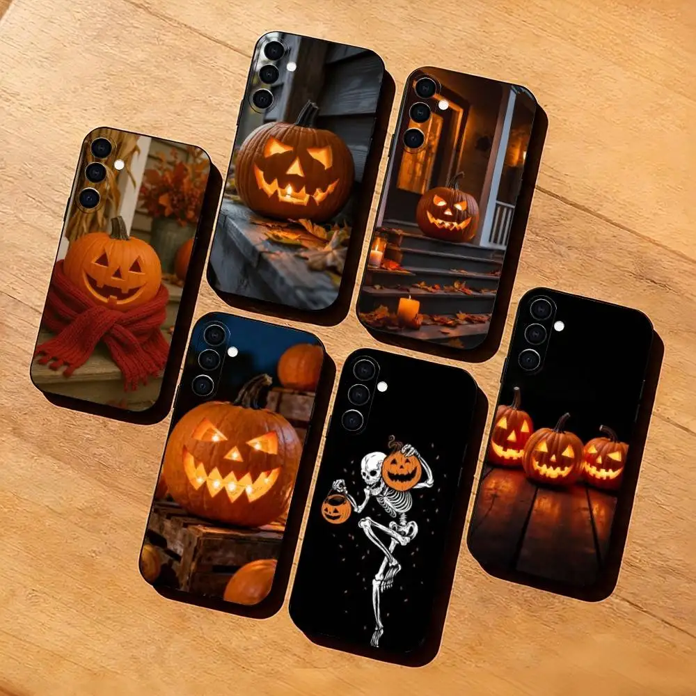 H-Halloween J-Jack lantern  Phone Case Black Silicone Soft For Samsung Galaxy A73,A72,A71,A70,A53,A52,A51
