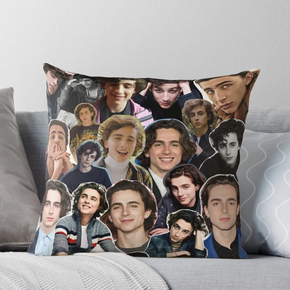 

timothée chalamet collage 2.0 Throw Pillow Pillow Cases Decorative Christmas Pillow Covers