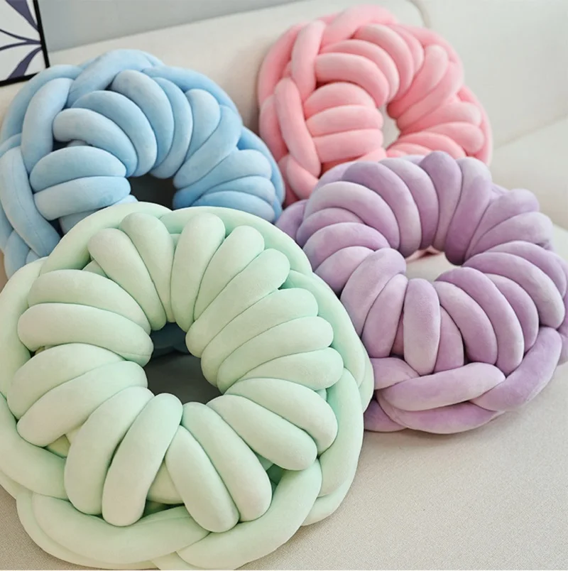 

Inyahome Handmade Round Doughnut Knotted Pillow Decorative Throw Pillows for Home Bed Room Couch Decor Office Sofa Decor Cushion