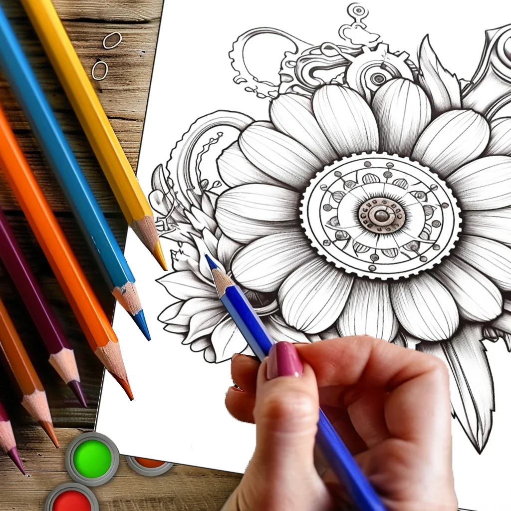 Coloring Book Steampunk Flowers for Adult Colouring Book, Birthday Day Gift, Back to School Supplies, Adults Cute Drawing Book view 6