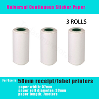 Universal 3 Rolls 57x30mm Thermal Receipt Paper Sticker for Goojprt Rongta Peripage Zijiang Xprinter 58mm Mobil Thermal Printers