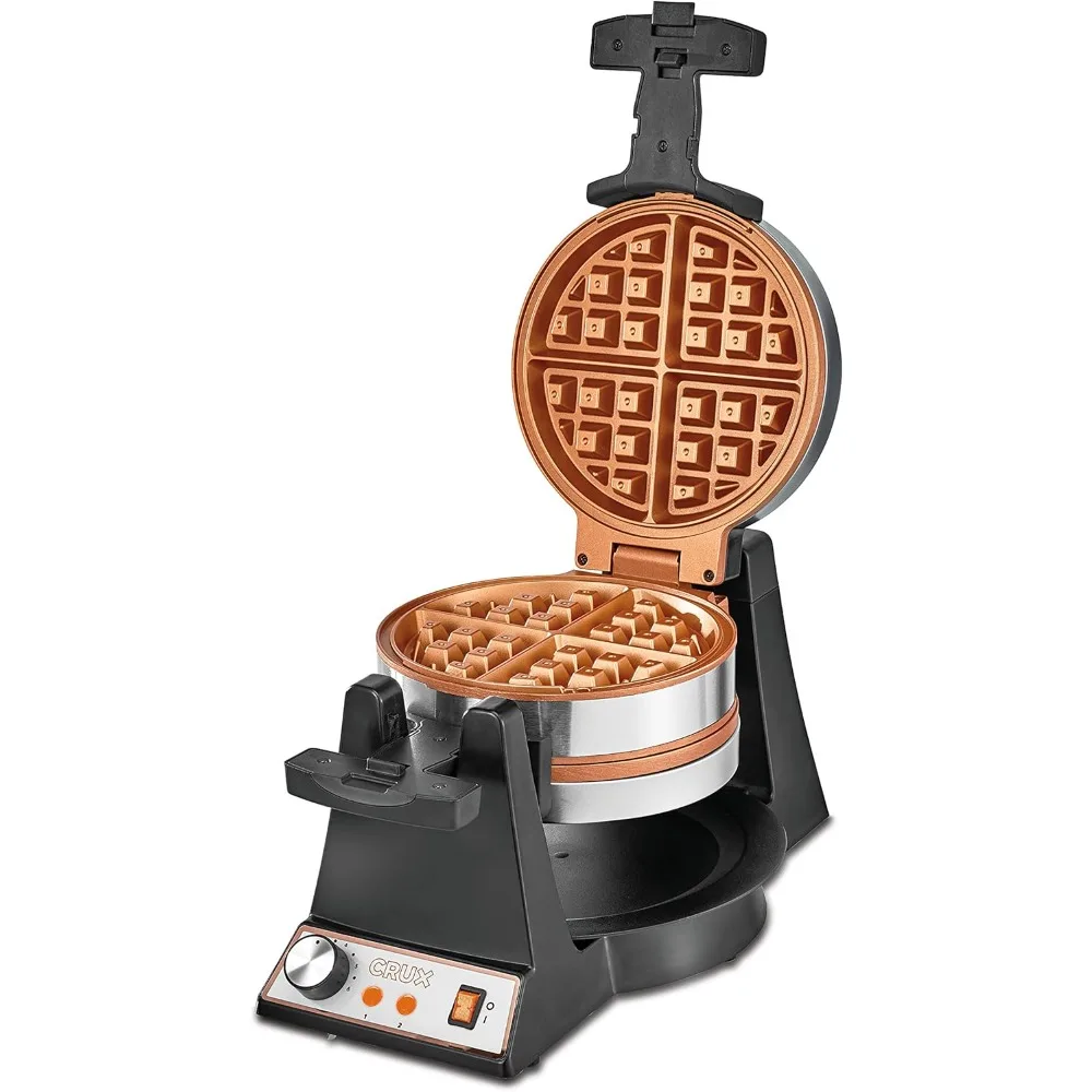 

Double Rotating Belgian Waffle Maker, Keto Chaffles Iron with Nonstick PFOA Free Copper Plates for Easy Food Release, Browning