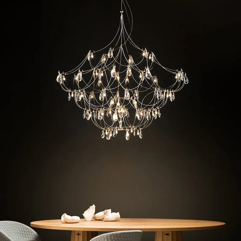 Industrial Wind Duplex Living Room Firefly Lamp Drop Crystal Chandelier Villa Hotel Special-shaped Stainless Steel Led Lighting