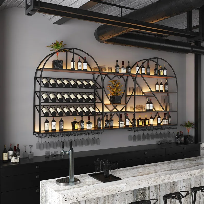 Restaurant Household Wine Creative Light Luxury Wall-mounted Display Stand Bar Bar Industrial Style Wall-mounted Wine Rack Wine