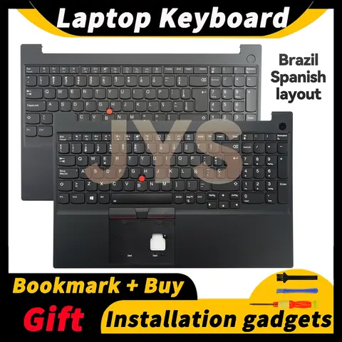 Para Lenovo Thinkpad E15 Gen2 Gen3 Gen4 reemplazo de teclado de ordenador portátil cubierta C con retroiluminación botón de encendido de diseño francés/EE. UU./REINO UNIDO/español