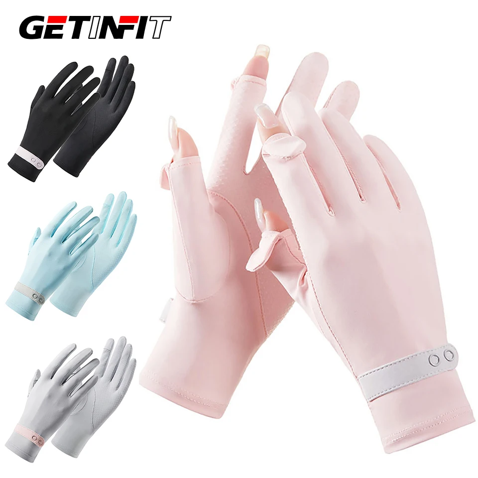 

GETINFIT 1 пара солнцезащитных перчаток, летние перчатки с защитой от ультрафиолета, силиконовые нескользящие велосипедные перчатки, солнцезащитные перчатки из ледяного шелка для езды на велосипеде и вождения