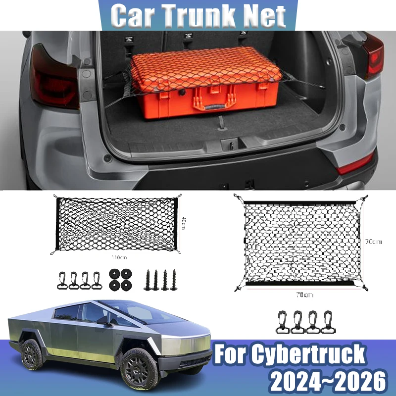 

For Tesla Cybertruck 2024 2025 2026 Rear Mesh Trunk Car Boot Trunk Cargo Net Black Back Elastic Storage Bag Packet Accessories