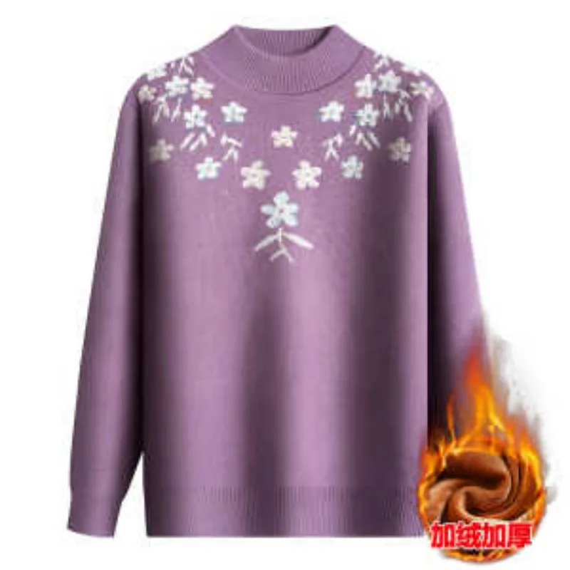 Mamma autunno inverno più maglione di velluto donna di mezza età pullover spesso mezzo collo tartaruga camicia con fondo caldo allentato