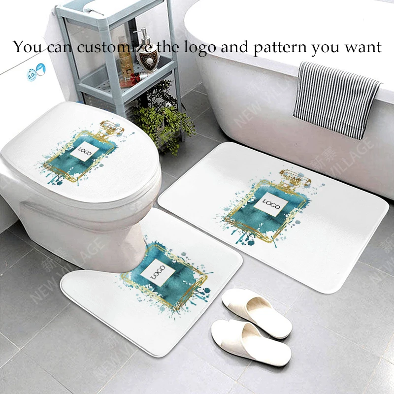 Fashion perfume bottle series bath mat three piece bathroom mat bathroom products can be customized logo pattern