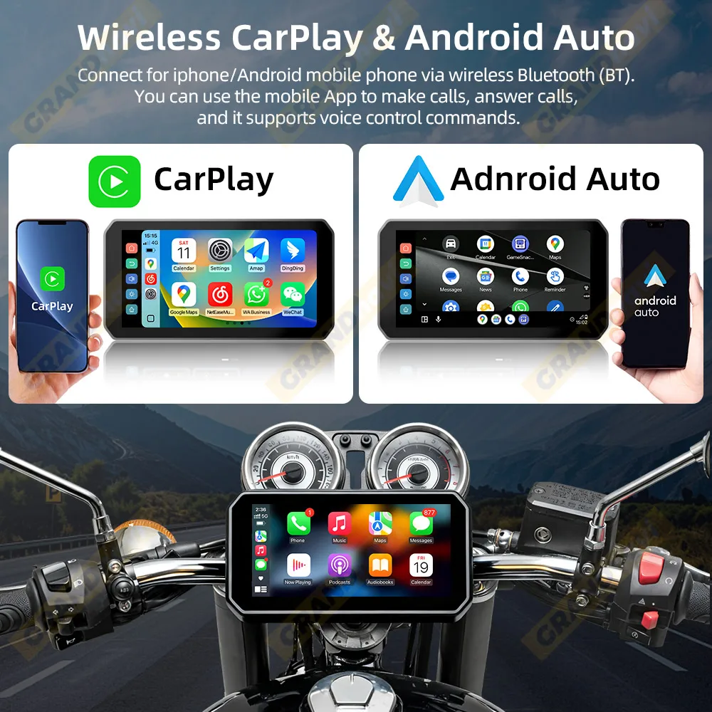 6.3 بوصة أندرويد 12 المحمولة دراجة نارية DVR IPS عرض نظام تحديد المواقع اللاسلكية CarPlay أندرويد السيارات الجبهة الخلفية كام TPMS IP67 دعم جوجل #3