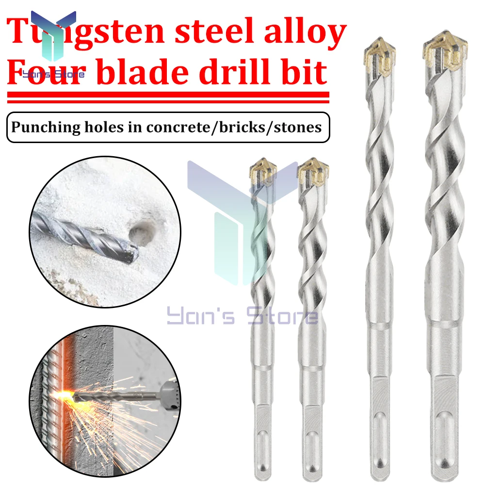 4 in 1 Concrete Drill Bit Tungsten Steel Alloy Impact Drill Cross Tips Wall Brick Block Electric Hammer Masonry Drilling Bits