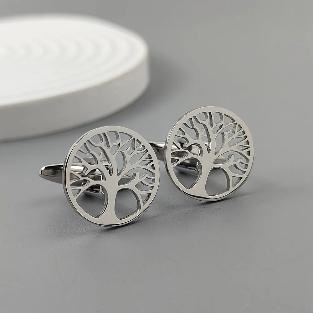 New -18K gold-plated stainless steel cufflinks: tree of life design, fashionable lapel pins, gifts for friends
