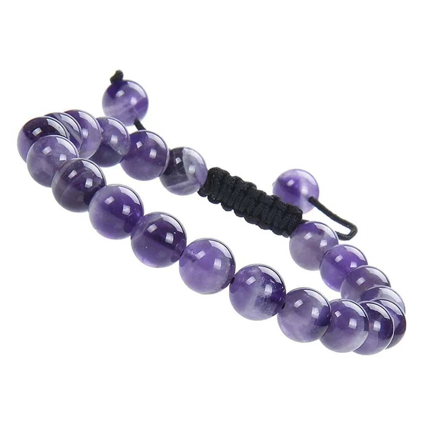 

Crystal Round Beads Stone Bracelet For Women Natural Amethyst Rose Quartz Agate Adjustable Rope Wrapped Braided Macrame Bracelet