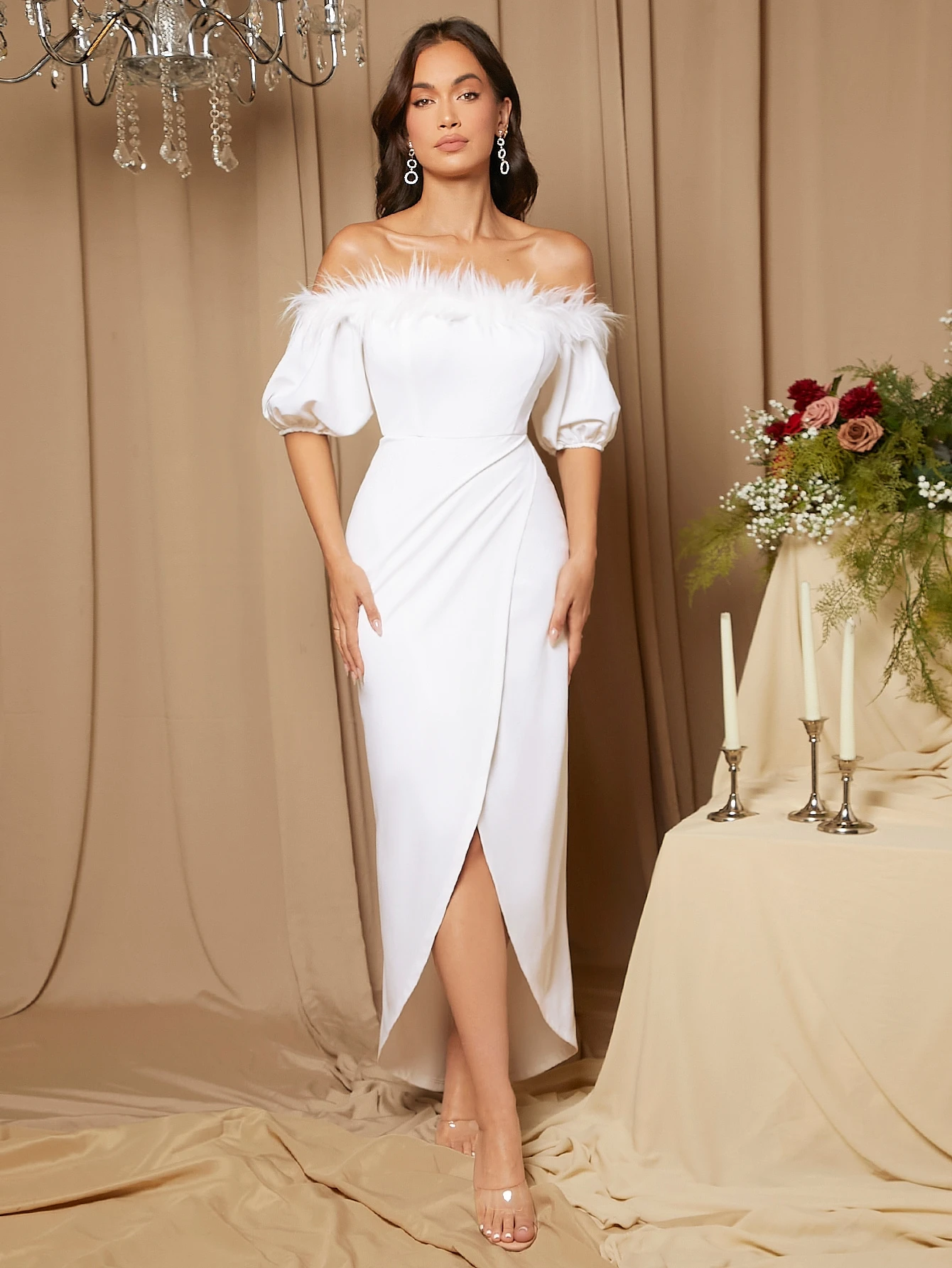 MULONG Said-Vestidos de Noche de lujo con plumas para mujer, vestido de noche de marfil de Dubái, vestido recto árabe para fiesta de boda y graduación, ML382, novedad de 2024