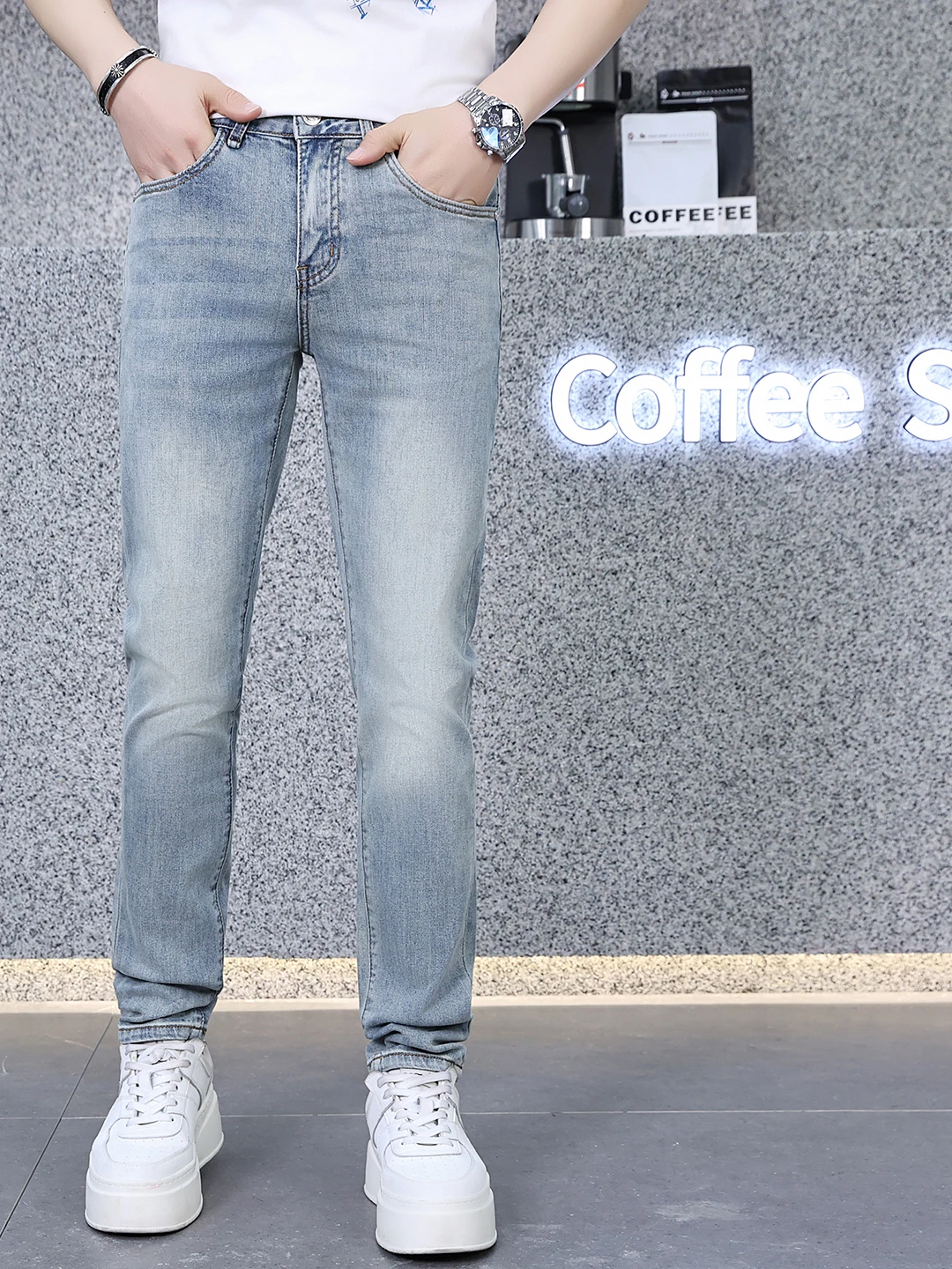 

American High-End Casual Jeans Men's Spring Autumn Elastic Slim Fit Casual Versatile Long Pants Cotton Stretch Denim