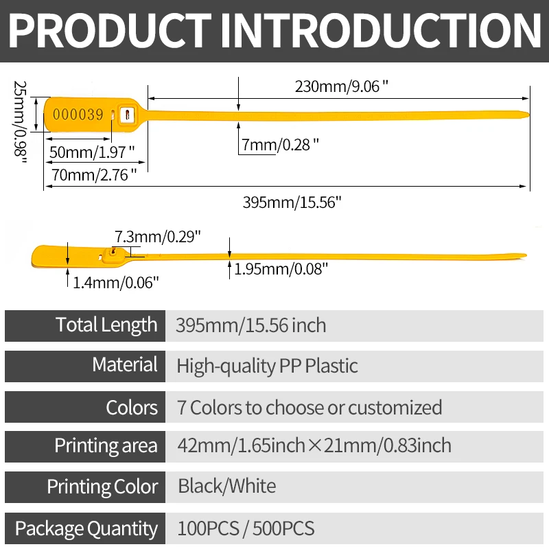 Custom Heavy Plastic Truck Container Trailer Seals Numbered Plastic Security Tags Pull-Tight Cable Ties Metal Insert Lock 100pcs