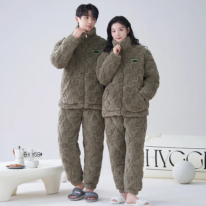 

Couple Casual Pajamas Set Thick 3 Layers Pyjama Winter Cotton Quilted Pyjamas Women Men Home Wear