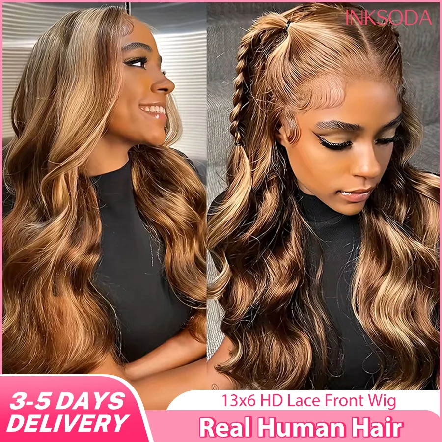 

Парик с HD-кружевной передней частью 13x6, плотность 220%, с мелированием P4/27, волнистый, из бразильских натуральных волос, 36 дюймов, предварительно прорезанный, для женщин