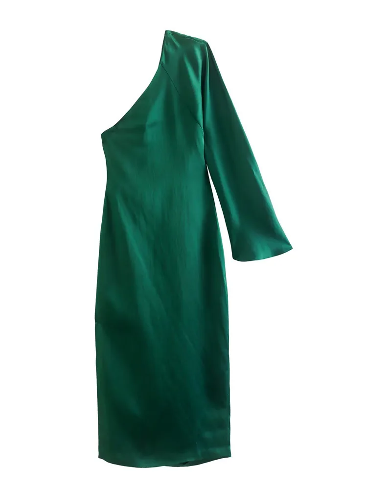 

Long Sleeve Dress With Asymmetrical Satin Texture Fashion Sexy Strapless High Slit Tight Dress Long Sleeve Dress