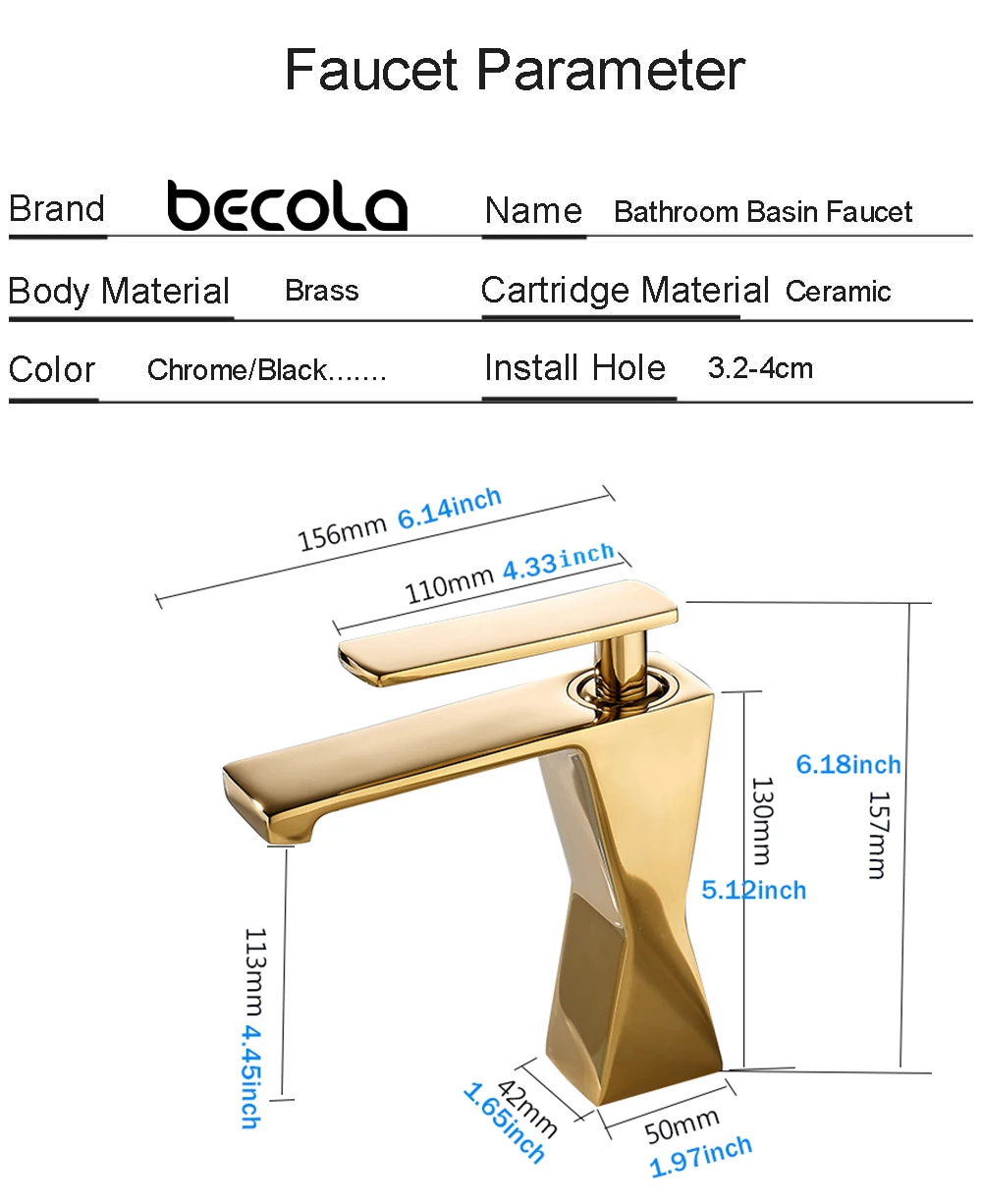 Becola Basin Faucets Black Chrome Brass Faucet Bathroom Sink Tapware Single Handle Deck Mounted Hot Cold Mixers Water Tap