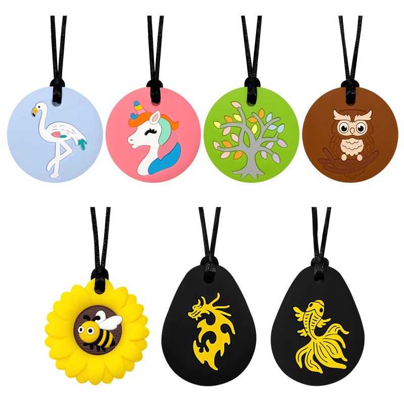 1pcs Sensory Chew Necklaces for Kids with Teething, ADHD, Autism, Biting Needs, Oral Motor Chewy Teether, Silicone Pendant
