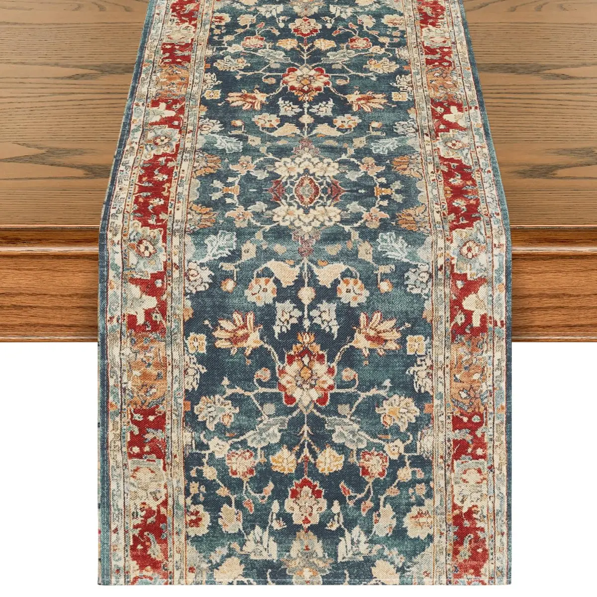 Bohemian Blue Table Runner | Vintage Rustic Farmhouse Style | Whimsical Fall Kitchen Table Decor | Family Party Setup