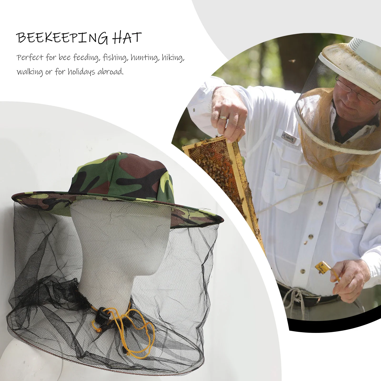 

2Pcs Beekeeping Hat Complete with Camo Hat Comfortable Fit Elastic Neck Fine Mesh Net for Smallest Biters Outdoor Use