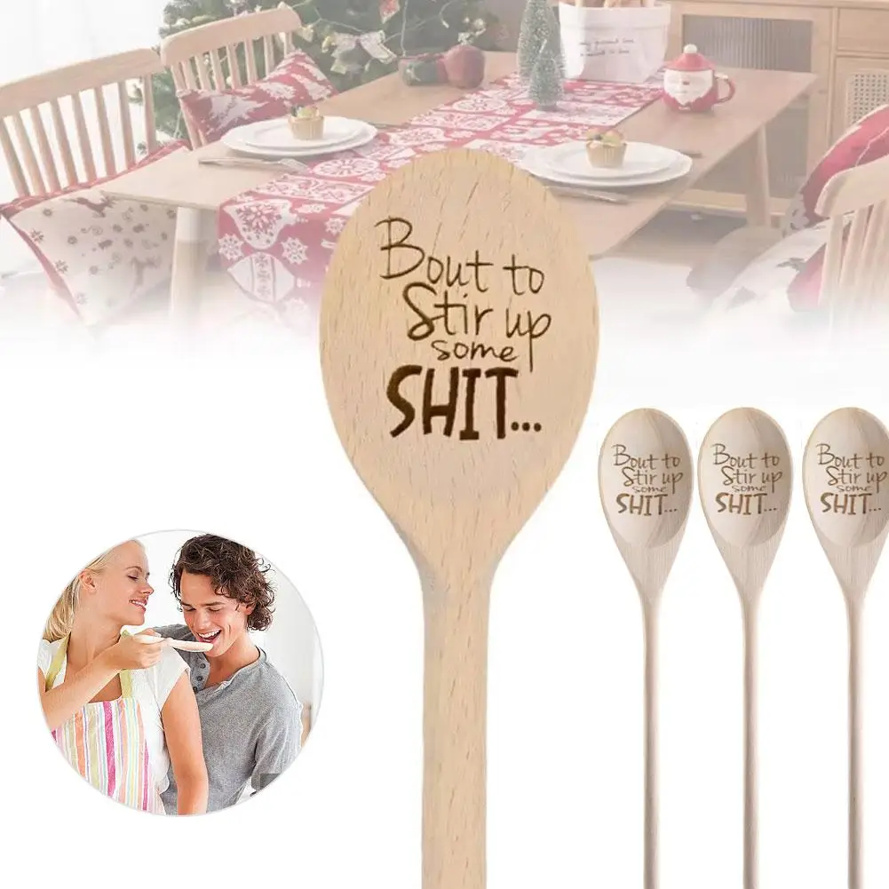 Cucharas de madera divertidas para regalo de Navidad, cesta de regalo de inauguración de la casa, Ideas de regalo