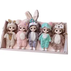 17cm Mini Girl Doll 3D Eyes Doll Girl Dress Up BJD Doll and Clothes Multiple Removable Movable Joints Birthday Gifts